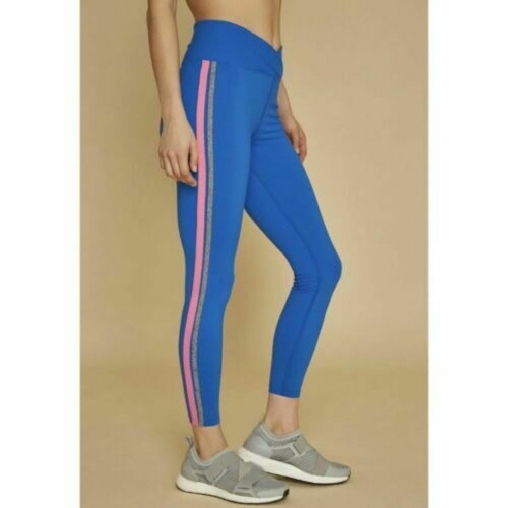 Year of Ours Womens S Blue V-Waist Athletic Leggings w/Side Stripe